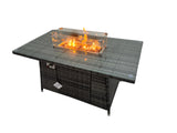 Fimous Garden Rattan Furniture Set 9 Seater Outdoor Corner Sofa Chair Gas Firepit Dining Table Set with 2 Big Stools Side Table Dark Grey