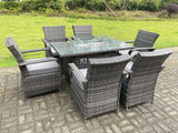 Fimous Rattan Garden Furniture Gas Fire Pit Rectangle Round Dining Table And Dining Chairs 6 Seater + Rectangular Table