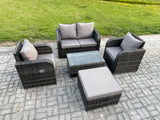 Fimous 5 PC Outdoor PE Rattan Garden Furniture Set Wicker Love Sofa Coffee Table 2 Armchair Big Footstool Dark Grey Mixed