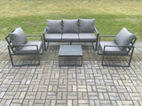 Fimous Aluminium Outdoor Garden Furniture Set Lounge Sofa 2 PC Chairs Square Coffee Table Sets Dark Grey