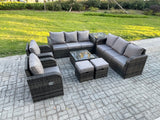 Fimous High Back Rattan Garden Furniture Set with Square Coffee Table Side Table 2 Small Footstools Indoor Outdoor Patio Lounge Sofa Set Dark Grey Mixed