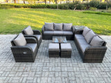 Fimous High Back Rattan Garden Furniture Set with Square Coffee Table Side Table 2 Small Footstools Indoor Outdoor Patio Lounge Sofa Set Dark Grey Mixed
