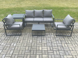 Fimous Aluminium Outdoor Garden Furniture Set Lounge Sofa 2 PC Chairs Square Coffee Table Sets with Side Table Dark Grey