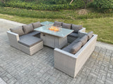 Fimous Light Grey U Shape Lounge Sofa Dining Set With Gas Heater Firepit Burner With Extra Side Coffee Tea Table Big Footstool
