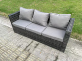 Fimous Wicker PE Rattan Garden Furniture Sofa Set Outdoor Adjustable Rising Lifting Dining Table Set with Armchairs 2 Side Tables 3 Footstools 8 Seater Dark Grey Mixed