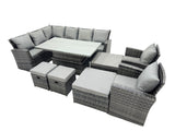 Fimous Poly Rattan Outdoor Patio Height Adjustable Rising Lifting Table Corner Sofa Set with 4 Stool,2 Chairs for Garden Backyard Dark Grey Mixed