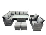 Fimous Poly Rattan Outdoor Patio Height Adjustable Rising Lifting Table Corner Sofa Set with 2 Small Stool,2 Chairs for Garden Backyard Dark Grey Mixed