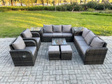 Fimous High Back Rattan Garden Furniture Set with Square Coffee Table 2 Small Footstools 2 Side Tables Indoor Outdoor Patio Lounge Sofa Set Dark Grey Mixed