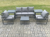 Fimous Aluminium Outdoor Garden Furniture Set Lounge Sofa 2 PC Chairs Square Coffee Table Sets with 2 Side Tables Dark Grey