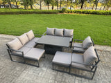 Fimous Garden Aluminium Furniture Set Dark Grey 10 Seater Outdoor Patio Adjustable Rising Lifting Dining Table with 2 Big Footstools Dark Grey