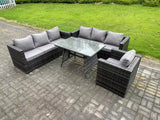 Fimous Wicker PE Rattan Garden Dining Set Outdoor Furniture Sofa with Patio Dining Table Armchair 7 Seater Dark Grey Mixed