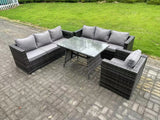 Fimous Wicker PE Rattan Garden Dining Set Outdoor Furniture Sofa with Patio Dining Table Armchair 7 Seater Dark Grey Mixed