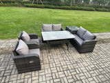 Fimous Rattan Outdoor Furniture Garden Dining Set Rectangular Table and Chair Sofa Set With Side Table Dark Grey Mixed