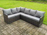 Fimous High Back Dark Mixed Grey Rattan Corner Sofa Set Outdoor Furniture Rectangular Dining Table 6 Seater