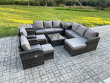 Fimous High Back Rattan Garden Furniture Set with Square Coffee Table 3 Footstools 2 Side Tables Indoor Outdoor Patio Lounge Sofa Set Dark Grey Mixed