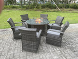 Fimous Rattan Garden Furniture Gas Fire Pit Rectangle Round Dining Table And Dining Chairs 6 Seater + Round Table