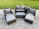 Fimous Outdoor Lounge Sofa Set Rattan Garden Furniture Set with Rectangular Coffee Table 2 Big Footstool Side Table Dark Grey Mixed
