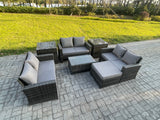 Fimous 7pc Rattan Sofa Garden Furniture Outdoor Patio Set with 2 Side Tables Big Footstool Double Seat Sofa Dark Grey Mixed