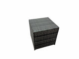 Fimous Garden Rattan Furniture Set 9 Seater Outdoor Corner Sofa Chair Gas Firepit Dining Table Set with 2 Big Stools Side Table Dark Grey