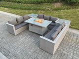 Fimous Light Grey U Shape Lounge Sofa Dining Set With Gas Heater Firepit Burner With 2 PC Side Coffee Tea Table