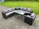 Fimous 7 Seater Wicker PE Rattan Garden Dining Set Outdoor Furniture Sofa with Patio Dining Table Side Table Armchair Dark Grey Mixed