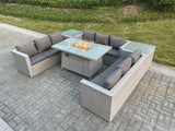 Fimous Light Grey U Shape Lounge Sofa Dining Set With Gas Heater Firepit Burner With 2 PC Side Coffee Tea Table