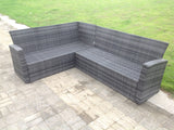 Fimous High Back Dark Mixed Grey Rattan Corner Sofa Set Outdoor Furniture Rectangular Dining Table 2 Small Footstools Chair 9 Seater