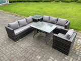Fimous 7 Seater Wicker PE Rattan Garden Dining Set Outdoor Furniture Sofa with Patio Dining Table Side Table Armchair Dark Grey Mixed