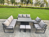 Fimous 7 Piece Garden Furniture Set 10-Seater Aluminium Outdoor Dining Set with Adjustable Rising Lifting Dining Table & Cushions Dark Grey