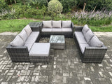 Fimous Outdoor Rattan Garden Furniture Set 10 Seater Patio Lounge Sofa Set with Side Table Square Coffee Table Big Footstool Dark Grey Mixed