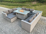 Fimous Light Grey U Shape Lounge Sofa Dining Set With Gas Heater Fire pit Burner With 2 PC Side Coffee Tea Table Footstool