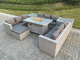 Fimous Light Grey U Shape Lounge Sofa Dining Set With Gas Heater Fire pit Burner With 2 PC Side Coffee Tea Table Footstool