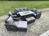 Fimous 10 Seater PE Wicker Outdoor Rattan Garden Furniture Set Propane Gas Fire Pit Table and Sofa Chair set with 3 Footstools