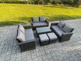 Fimous 6pc Rattan Sofa Garden Furniture Outdoor Patio Set with 2 Small Footstools Double Seat Sofa Dark Grey Mixed