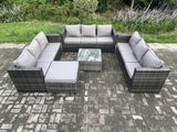 Fimous Outdoor Rattan Garden Furniture Set 10 Seater Patio Lounge Sofa Set with Square Coffee Table Big Footstool Dark Grey Mixed