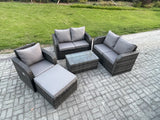 Fimous High Back Rattan Garden Furniture Sets with Loveseat Sofa Rectangular Coffee Table Big Footstool Indoor Outdoor Patio Lounge Sofa Set Dark Grey Mixed