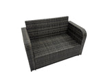 Fimous 6 seater Patio Height Adjustable Rising Lifting Table Sofa Sets Rattan Garden Furniture Dining Set with 2 Big Stools 2 Side Tables Dark Grey Mixed