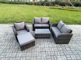 Fimous High Back Rattan Garden Furniture Sets with Loveseat Sofa Rectangular Coffee Table Big Footstool Indoor Outdoor Patio Lounge Sofa Set Dark Grey Mixed