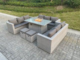 Fimous Light Grey U Shape Lounge Sofa Dining Set With Gas Heater Fire pit Burner 2 PC Small Footstool