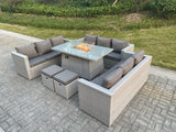 Fimous Light Grey U Shape Lounge Sofa Dining Set With Gas Heater Fire pit Burner 2 PC Small Footstool