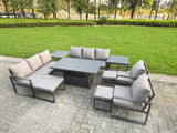 Fimous 10 Piece Garden Furniture Set 11-Seater Aluminium Outdoor Dining Set with Adjustable Rising Lifting Dining Table & Cushions 2 Side Tables 3 Footstools Dark Grey