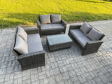 Fimous Dark Grey 6 Seater Outdoor Rattan Garden Furniture Set Patio Love Sofa Rectangular Coffee Table Set