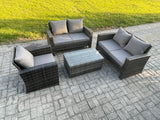Fimous Wicker Rattan Garden Furniture Sofa Set with Rectangular Coffee Table Double Seat Sofa Chair 5 Seater Outdoor Rattan Set Dark Grey Mixed