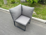 Fimous Aluminum Outdoor Garden Furniture Corner Sofa 3 Arm Chair Adjustable Rising Lifting Dining Table Set Dark Grey 10 Seater