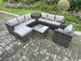Fimous Rattan Garden Furniture Sofa Set with Armchair Side Table Square Coffee Table Big Footstool Indoor Side Table Outdoor 8 Seater Rattan Set Dark Grey Mixed