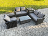 Fimous Wicker Rattan Garden Furniture Sofa Set with Rectangular Coffee Table Double Seat Sofa Chair Side Table 5 Seater Outdoor Rattan Set Dark Grey Mixed
