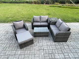 Fimous High Back Rattan Garden Furniture Sets with Loveseat Sofa Rectangular Coffee Table Big Footstool Side Table Indoor Outdoor Patio Lounge Sofa Set Dark Grey Mixed