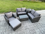 Fimous High Back Rattan Garden Furniture Sets with Loveseat Sofa Rectangular Coffee Table Big Footstool Side Table Indoor Outdoor Patio Lounge Sofa Set Dark Grey Mixed