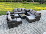 Fimous High Back Rattan Garden Furniture Set with Square Coffee Table 3 Footstools Side Table Indoor Outdoor Patio Lounge Sofa Set Dark Grey Mixed