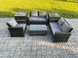 Fimous Rattan Garden Furniture Set 5 Seater Patio Outdoor Lounge Sofa Chair Set with 2 Side Tables Rectangular Coffee Table Dark Grey Mixed